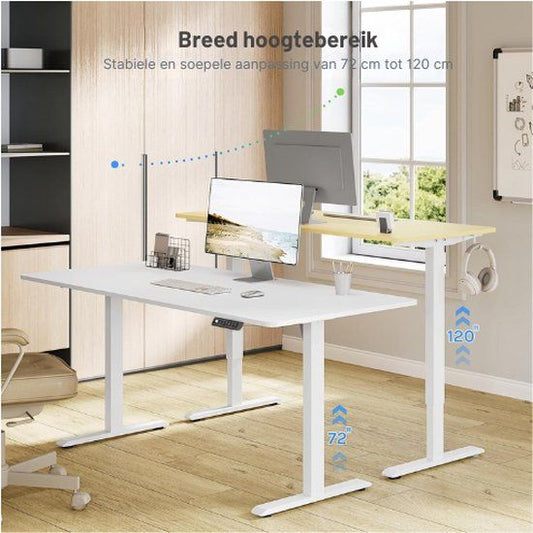 Elektrisch Verstelbaar Zit-Sta Bureau – In Hoogte Verstelbare Werkplek met USB-oplaadpoort, Geheugenstanden & Stil Motormechanisme