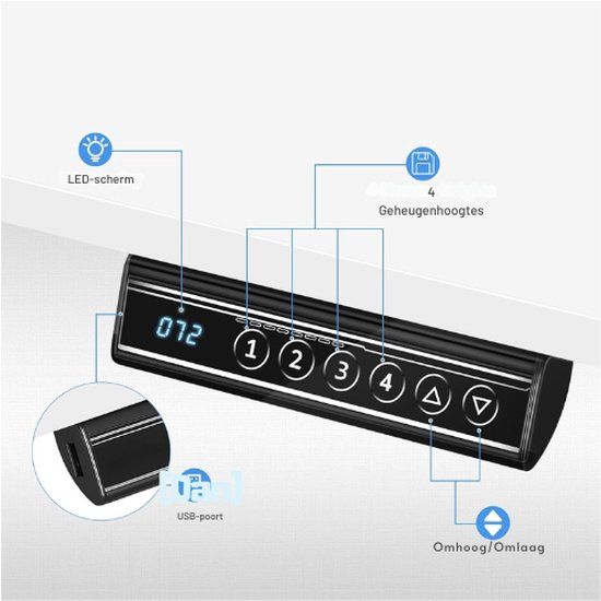 Elektrisch Verstelbaar Zit-Sta Bureau – In Hoogte Verstelbare Werkplek met USB-oplaadpoort, Geheugenstanden & Stil Motormechanisme